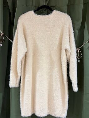 Cozy Cream Fuzzy Sweater Dress - Soft Knit Long Sleeve
